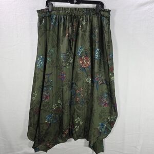 Womens Floral Green Skirt With Handkerchief Hem Sz L(12-14)